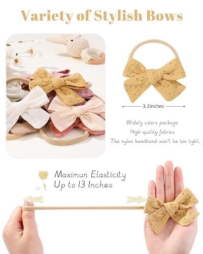 jollybows 12pcs Baby Girls Hair Bows Nylon Elastic Headband Hair Accessories for Infants Toddlers Newborn thumbnail 2