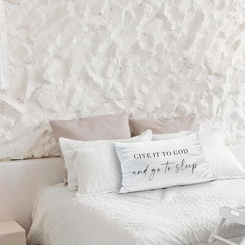 Knibeo Give It to God and Go to Sleep, Decorative Pillows Covers for Bed, Throw Pillows Cover for Bed,12x20 Pillow Cover,Decorative Bed Pillows for Bedroom Room(12x20, White) thumbnail 6