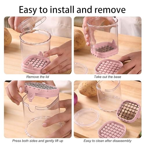 Fruit Chopper Cup - Fruit dicer - Vegetable Chopper - Fruit and Vegetable Speed Chopper with Push Plate - Detachable Fruit Cutter - Kitchen Gadgets - Home Essentials (Pink) thumbnail 4