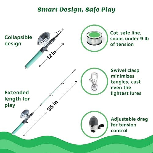 Meowy Cat Wand Toy – Cat Fishing Pole Toy with Reel The Cat Fish Fishing Rod, Telescopic Fiberglass Interactive Teaser Wand for Indoor Cats with Catnip Dental Mesh Attachments thumbnail 4
