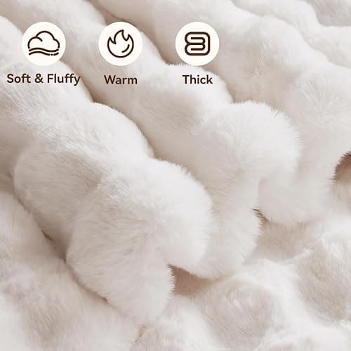 Anysay Faux Fur Throw Blanket, 1000GSM Fluffy Soft Bubble Blanket for Couch Bed, Cozy Plush Warm and Thick Blanket, Fuzzy Rabbit Throw for Living Room Bedroom 50''*60'' White thumbnail 6