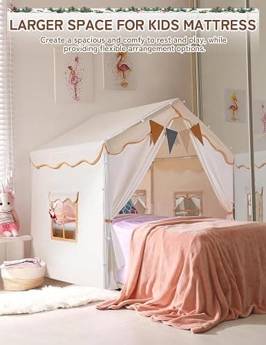 besrey Kids Tent, 2 in 1 Play Tents with Padded Mat and Lights, Large Playhouse for Kids with 2 Doors & 4 Windows, Kids Play Tent House Indoor & Outdoor, Toddler Tent for Girls Boys thumbnail 3