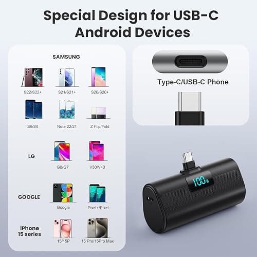 [2-Pack]Portable Charger for iPhone 17/16/15 Series,Upgraded 5200mAh PD USB C Power Bank Built-in USB-C Connector, Battery Pack Compatible with iPhone 17/17 Pro/17 Pro Max/16/15 Series,Samsung,Android thumbnail 4