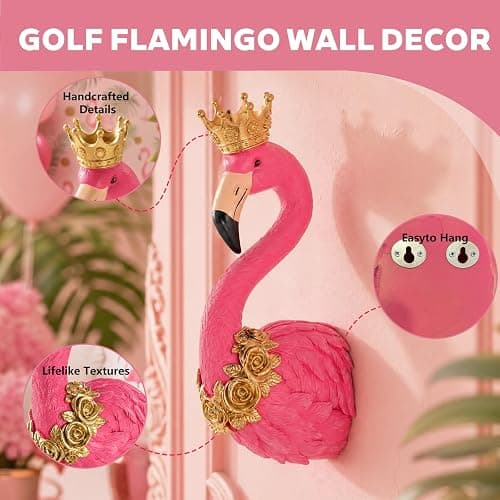 WOPARTY Flamingo Wall Decor, Resin Crown Flamingo Head Wall Sculpture with Gold Rose Accents, 13 x 5.9 Inch, Home Decor Gift (Pink) thumbnail 4