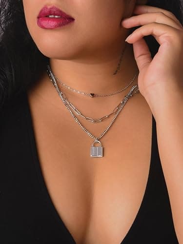 Sacina Gothic Silver-Tone, Black Layered Heart Lock Necklace, Emo Grunge Punk Necklace, Goth Jewelry, Halloween Christmas Jewelry Gift For Women thumbnail 4