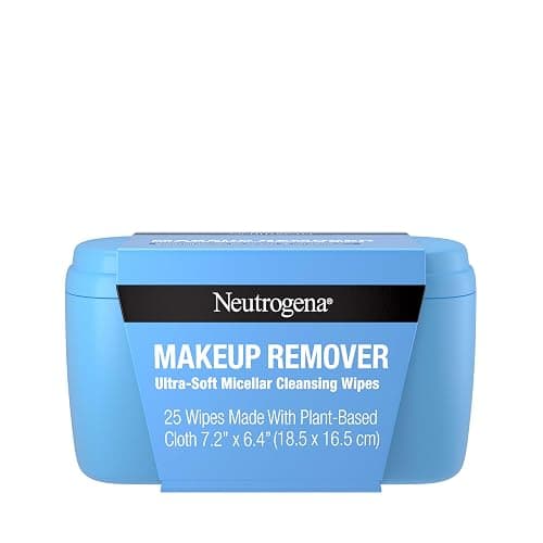 Neutrogena Makeup Remover Wipes, Daily Ultra-Soft Micellar Cleansing Wipes Gently Re-move Oil & Makeup with No Heavy Residue, formulated without alcohol & Made with Plant-Based Cloth, 25 Ct with Case - Image 1