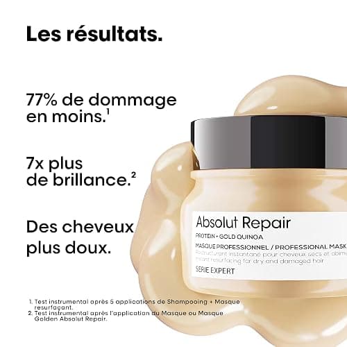 L'OREAL PROFESSIONNEL - Cheveux Secs & Abîmés - Absolut Repair - Nourrit & Répare la Fibre, Protège & Apporte Brillance - Enrichi en Protéines de Blé thumbnail 3