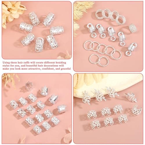 Lucomb 220 Pcs Silver Hair Jewelry for Braids, Loc Jewelry for Hairs Dreadlock, Hairs Charms for Women, Metal Braid Rings Cuffs Clips for Dreadlock Accessories Hair Braids Accessories Decorations thumbnail 4