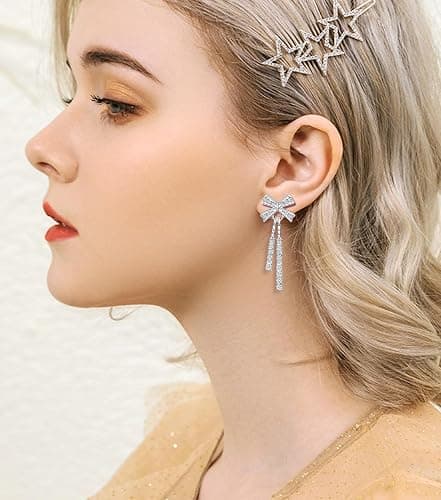16 Pairs Silver Dangle Earrings For Women,Trendy Diamond Stud Earrings For Women, Hypoallergenic Earrings Dangling for Teen Girls thumbnail 4
