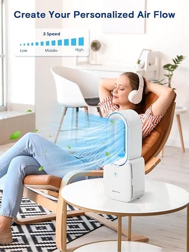 let'me Desk Fan,Portable Bladeless Fan 11.8 inch Small Personal Cooling Fan with 5 Colors Touch Control LED Light,Quiet Table Fan for Home, Office, Bedroom - WHITE thumbnail 6