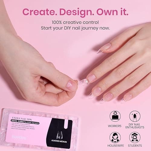 Beetles Medium Almond Nail Tips 576pcs 12 Sizes, Pre-Etched Soft Gel Nail Tips Half Matte Full Cover Press on False Nail Tips Clear Acrylic Nails Glue on Nails DIY Nail Extension Gift for Women thumbnail 3