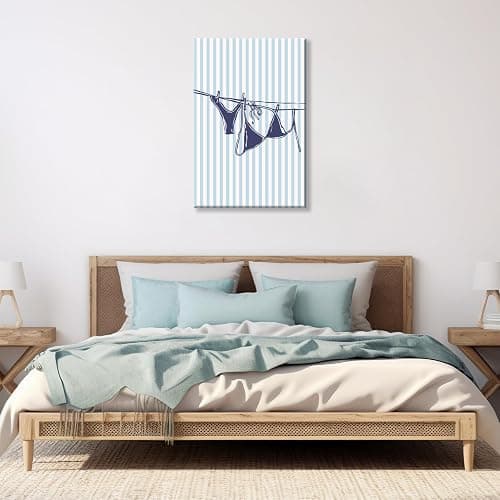 Summer Beach Wall Art Navy Blue Bikini Posters Coastal Cowgirl Room Decor Trendy Sea Themed Canvas Prints Preppy Beachy Pictures for Teen Girls College Dorm Apartment Bedroom Bathrom 16x24in Framed thumbnail 5