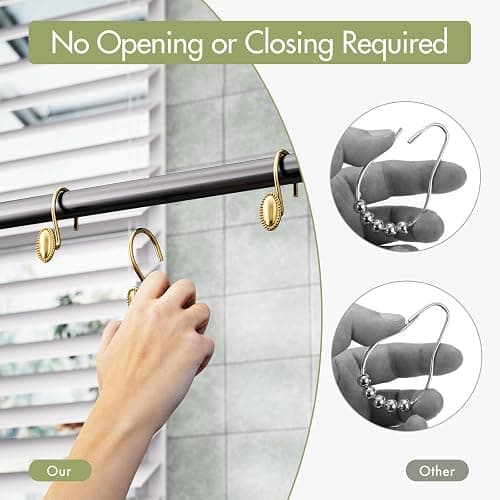 AmazerBath Gold Shower Curtain Hooks, 12PCS Rust Proof Shower Curtain Rings, Decorative Modern Shower Curtain Hangers, Elliptical Heavy Duty Design Convenient for Bathroom Kitchen Wardrobe thumbnail 5