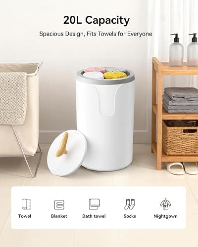 EUHOMY Large Towel Warmer for Bathroom, 3 Timer Settings (30/60/90 Mins), Auto Shut-Off, Fragrance Disc Holder, Bucket Towel Warmer for Oversized Towels, Blankets & Bathrobes, White thumbnail 4