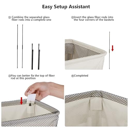 Odonata Slim Laundry Hamper Handles Collapsible Laundry Basket Thin Dirty Clothes Basket Narrow Laundry Bag Foldable Dirty Hamper 45L (Beige) - Beige thumbnail 4