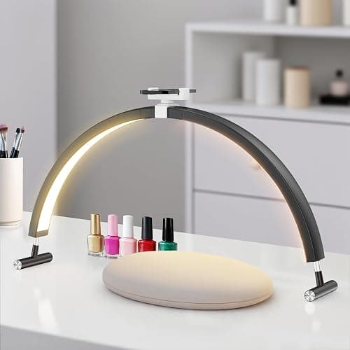 Mznoo Nail Light for Desk, 30'' LED Half Moon Lamp for Nail Techs, Manicure and Handicraft, Adjustable Color Modes and Brightness, with Phone Holder (Black) - Image 1
