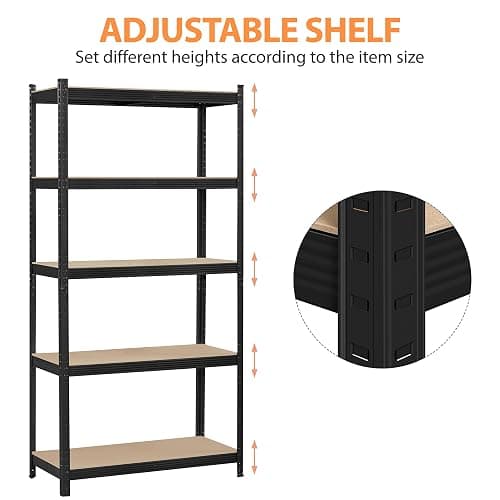 Topeakmart 5-Tier Utility Shelves, Metal Storage Shelves Garage Shelving Unit Adjustable Garage Storage Shelves Storage Racks Heavy Duty Shed Shelving- Black, 35.5 x 16 x 71 Inch thumbnail 3