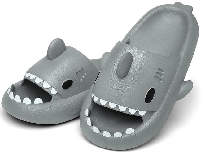 Men's and Women's Shark Slides Cloud Slippers Summer Novelty Open Toe Slide Sandals Anti-Slip Beach Pool Shower Shoes with Cushioned Thick Sole - 7-8 Women/6-7 Men - Light Grey thumbnail 3