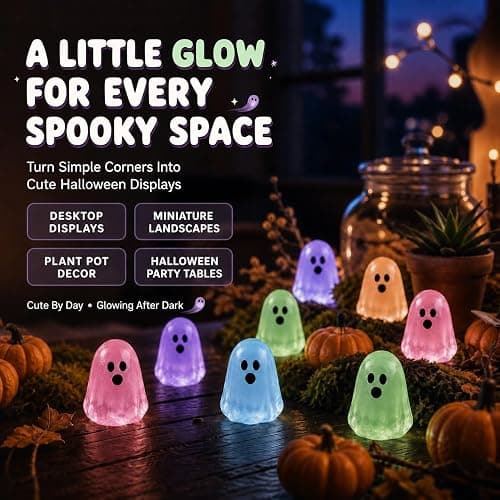 Glow in Dark Cute Ghost Resin Bead Set Halloween Mini Ghost Figurines | Luminous Ghosts Decorative 6 Colors Colorful Tiny Glowing Halloween Party Ornaments Micro Landscape Filler Decor Accessories thumbnail 5