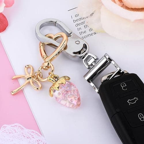 Apausvcm Strawberry Keychain, Cute Strawberry Bag Charms for Women Girls Bow Heart Key chains Strawberry Themed Charm Accessories for Handbags Bag Purse Wallet Cellphone Car thumbnail 5