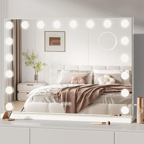 Dripex Hollywood Schminktischspiegel mit Beleuchtung, Hollywood Spiegel mit Beleuchtung, Schminkspiegel mit 18 Lampen und 3 Farbtemperatur Licht, Kosmetikspiegel mit Touch Steuerung, 80 x 60 cm Weiß - Image 1