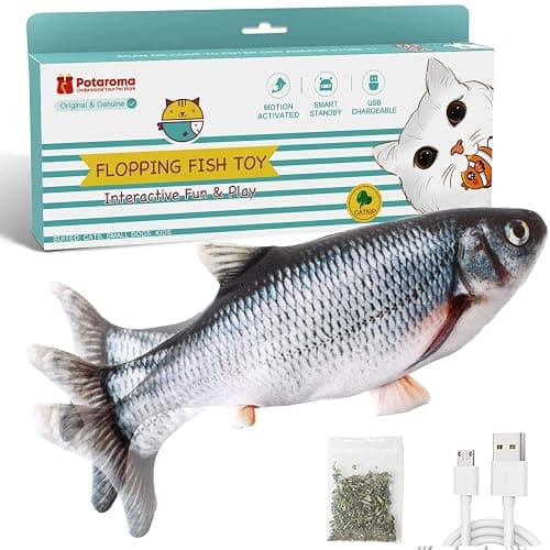 Potaroma Cat Toys Flopping Fish with Catnip, Moving Kitten Kicker, Floppy Wiggle Carp for Small Dogs, Interactive Motion Kitty Exercise, 10.5 Inches - Image 1