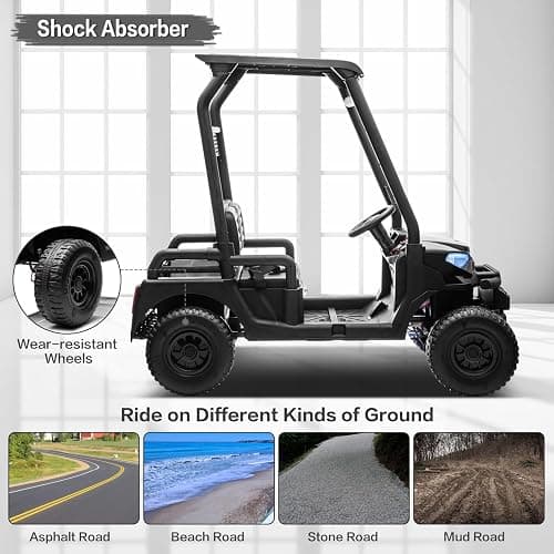 24V 2 Seater Kids Ride on Car, 4WD Golf Cart with Parent Remote Control, 4x4 Motors Ride on Truck with Roof, Toddler Electric Vehicle with Storage Box, Foot Pedal, Music Player, Lights, Horn, Black thumbnail 7