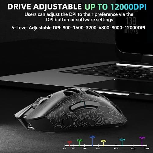 AULA SC620 Gaming Mouse Wireless,BT5.0/2.4G/USB-C Gamer Mice,PAW3311 Sensor,Up to 12000DPI,7 Programmable Buttons,67g Lightweight,400mAh Battery,RGB,Rechargeable Mouse for Laptop/PC/Mac (Black-L) thumbnail 4