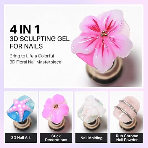 MIZHSE White 3D Gel Nail Art 30g Sculpting Gel Non-Sticky Molding Gels for Nails Solid U V LED Soak Off Gels Polish with Nail Art Pen Rub Chrome Powder Nail Design Home Manicure thumbnail 4