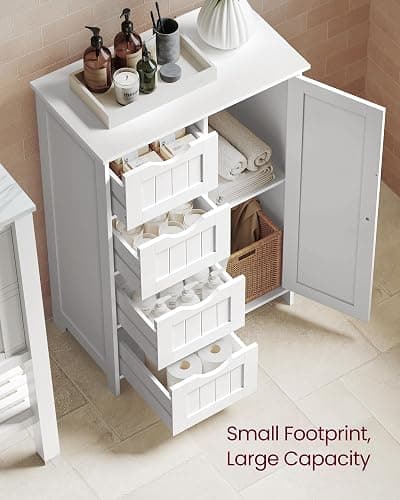VASAGLE Storage Cabinet with Drawers, Freestanding Floor Cabinet with Door, 11.8 x 21.7 x 32.3 Inches, Adjustable Shelf, for Bathroom, Living Room, Kitchen, Cloud White ULHC041WH01S thumbnail 4