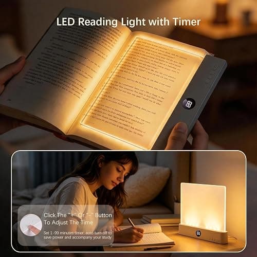Choudao LED Book Light & Night Light 2 in 1, Flat Reading Light, Black | 3 Color Temperatures & Stepless Dimming, USB Rechargeable Full Page Light with Timer for Night Reading in Bed thumbnail 5