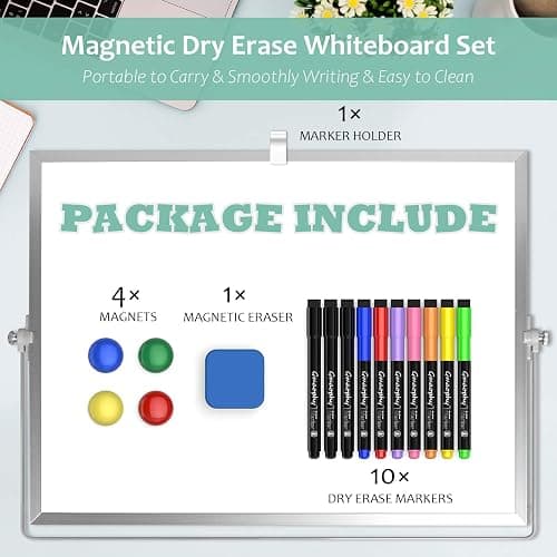 GMAOPHY Dry Erase White Board, 16inX12in Large Magnetic Desktop Whiteboard with Stand, 10 Markers, 4 Magnets, 1 Eraser, Portable Double-Sided White Board Easel for Kids Memo to Do List Desk School thumbnail 3