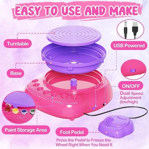 Pottery Wheel for Kids, Arts and Crafts for Kids Ages 8-12, Crafts for Girls 8-12, Complete DIY Clay Wheel Pottery Kit for Beginners, Kid Crafts Gifts for Girl Toys Ages 8 9 10 11 12 Year Old Birthday thumbnail 5