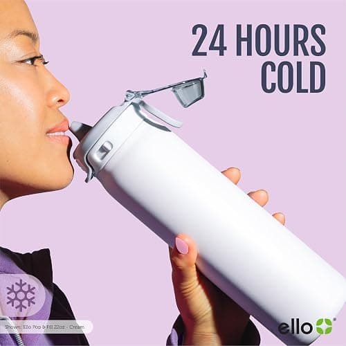 Ello Pop & Fill Stainless Steel Water Bottle with Quick Fill Technology, Double Walled Vacuum Insulated Metal, Leak Proof Locking Lid, Sip & Chug, BPA Free, Holiday Gift for Him Her, 22oz, 32oz, 40oz thumbnail 10