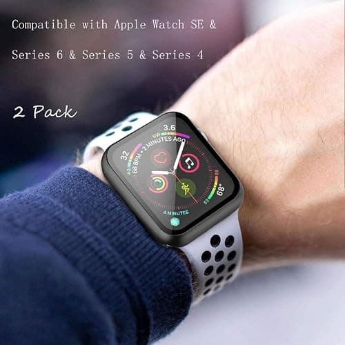 Misxi 2 Pack Hard PC Case with Tempered Glass Screen Protector Compatible with Apple Watch SE 3 (2025) SE 2 SE Series 6 Series 5 Series 4 44mm, Black thumbnail 5