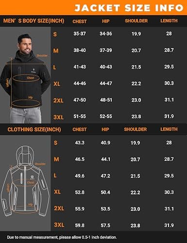 SOLJIKYE Heated Jacket for Men with 12V/20000mAh Battery Pack, Men's Winter Jackets Soft Shell Electric Heated Coat thumbnail 9
