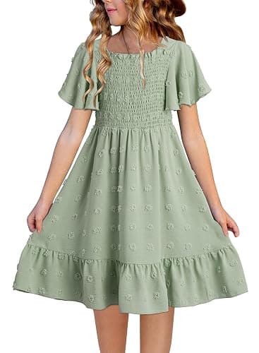 blibean Tween Girls Summer Dresses Kids Polka Dot Dress Size 6-15 Years - Image 1