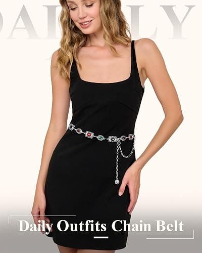 JKEEMI Women Western Concho Chain Belt Vintage Rhinestone Gems Boho Metal Waist Chain Jeans Dress Daily Concert Halloween thumbnail 2