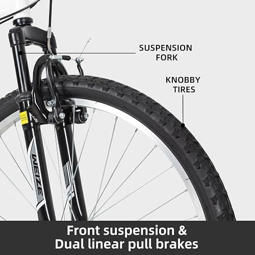 WEIZE Mountain Bike, 26/27.5 inch Outdoor Cycling Bike,18-Speed/High-Carbon Steel/Dual Full Suspension, Adjustable Ergonomic Seat for Men Women Adult, MTB Bicycle with Suspension Fork,Sleek Colors thumbnail 2