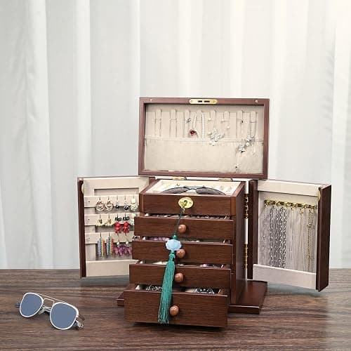 Artisticbox wooden Jewelry Box and Organizer - 8-Layer Lockable Wooden Jewelry Boxes for Women - Large Jewelry Boxes and Organizer with Key,Gift for Wife,dresser top jewelry box with lock thumbnail 2