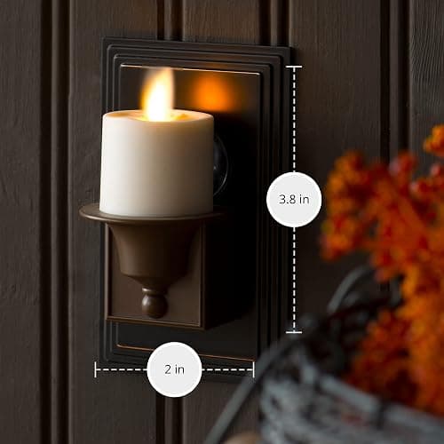 Luminara Flameless Candle Nightlight w/Dusk to Dawn Light Dark Auto Sensor, Bronze Plugin Night LED Light w/Patented Real-Flame Effect Technology, Safe for Kids & Pets thumbnail 4