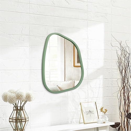HLFMVWE Asymmetrical Mirror for Wall Irregular Wood Frame Modern Unique Wall Mirror Decorative Vanity Bathroom Living Room Bedroom Entryway Hallway Artistic Mirror 14"x10" thumbnail 3