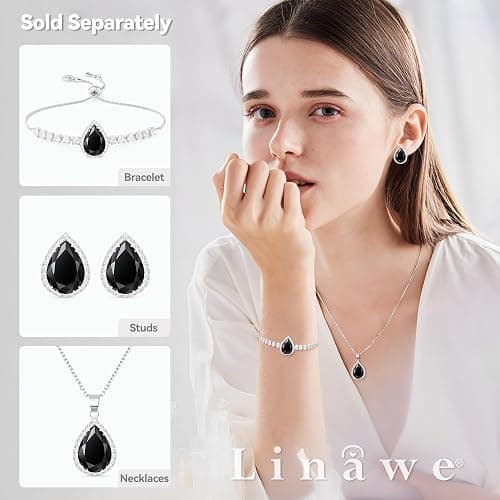 Linawe Crystal Chain Necklace for Women Trendy, Imitation Diamond Pendant, Statement Cubic Zirconia Boho Jewelry Set, 14K Gold/Rose Gold/Silver Birthstone Necklace thumbnail 4