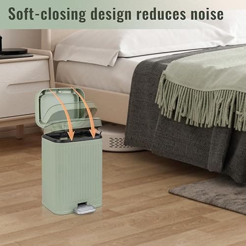 rejomiik Small Bathroom Trash Can with Lid 2.1 Gallon Soft Close Step Slim Garbage Can Waste Bin for Office, Bedroom, Kitchen, Light Green thumbnail 4