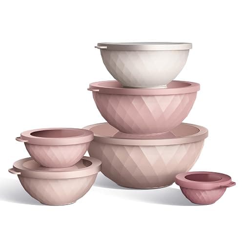 COOK WITH COLOR Mixing Bowls with Lids - 12 Piece Plastic Nesting Bowls Set includes 6 Prep Bowls and 6 Lids, Diamond Design - Microwave Safe, Pink thumbnail 5