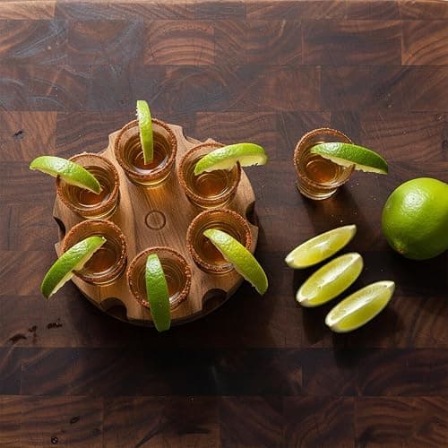 SUN GKOTTA Shot Glass Set Of 6,Tequila Glasses With Wooden Holder-Small Clear Shots For Restaurant,Bar,Party(Rustic Burnt Deluxe) thumbnail 8
