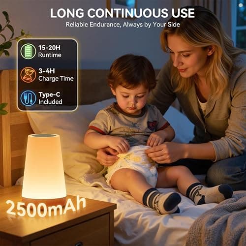 Auxmir Lampe de Chevet, Veilleuse d'allaitement Nuit, Veilleuse Bébé Tactile avec 13 Couleurs RGB, 2500mAh Rechargeable USB, Lampe de Chevet sans Fil Télécommande pour Chambre Eanfant Salon Camping thumbnail 7