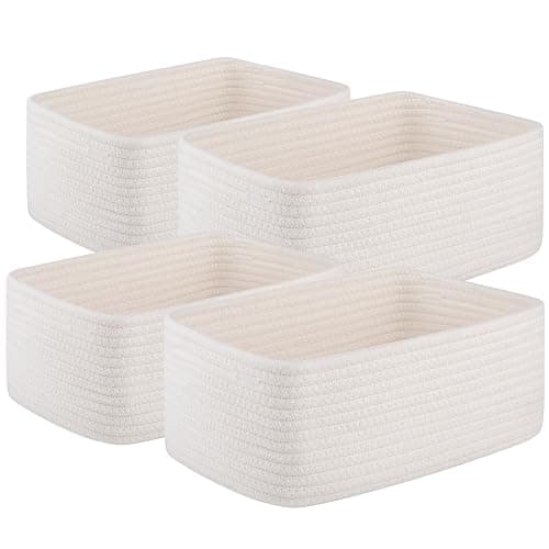 OIAHOMY 4 Pack Storage Baskets for Organizing, Small Bins for Shelves, Cute Decorative Storage Bins, Organizer Baskets for Gifts Empty,13''Lx8.7''Wx5.1''H, White - Image 1