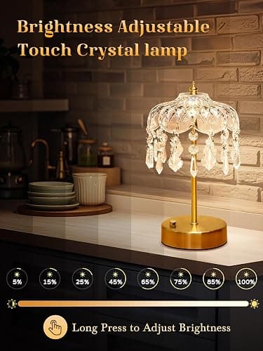 Crystal Lamp, 3 Colors 10 Brightness Vintage Lamp Cordless Lamps,3600mAh Rechargeable Lamps Flower Lamps,Room Decor for Teen Girls,Aesthetic lamp Bedroom Kitchen Bathroom thumbnail 3