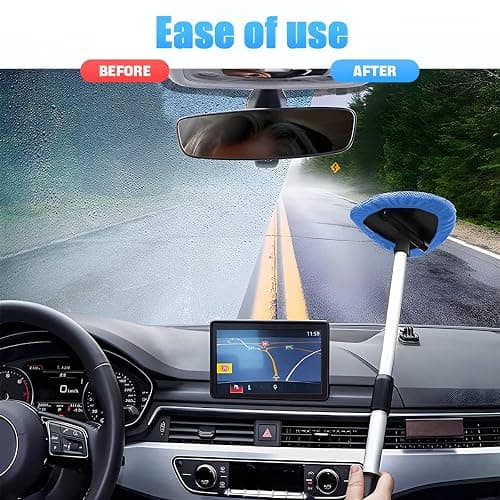 Windshield Cleaning Tool, Car Window Cleaner with Extendable Long Handle and 4 Washable Reusable Microfiber Pads, Auto Interior Exterior Glass Wiper Cleaning Kit Universal for Office and Home (Blue) thumbnail 4